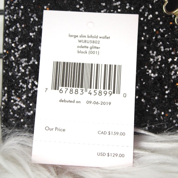 Kate Spade Large Slim Bifold Wallet Black Glitter - Picture 4 of 4